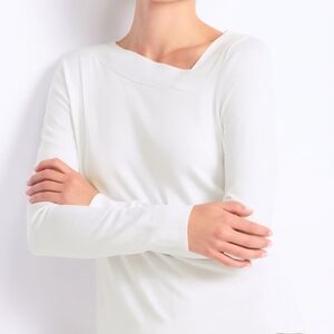 Women's White Long-Sleeve Asymmetric Neck Tee